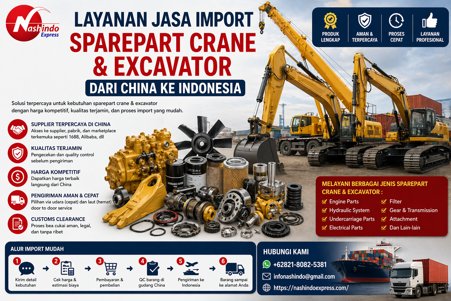 Layanan Jasa Import Sparepart Crane & Exvacator dari China