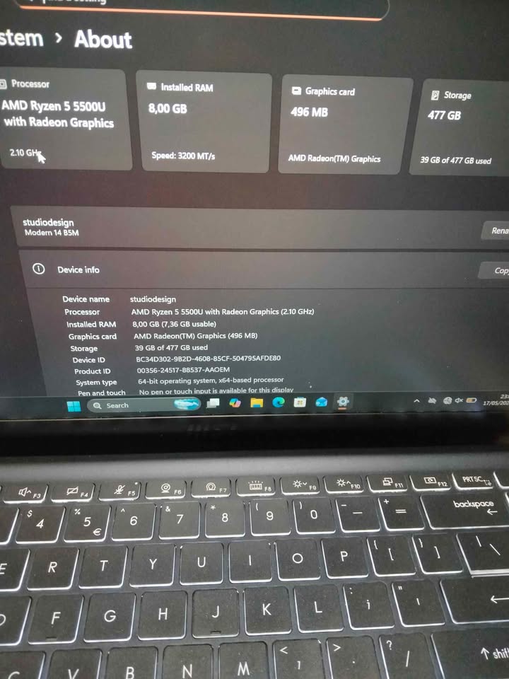MSI Modern Ryzen 5 Ram 8 SSD 512