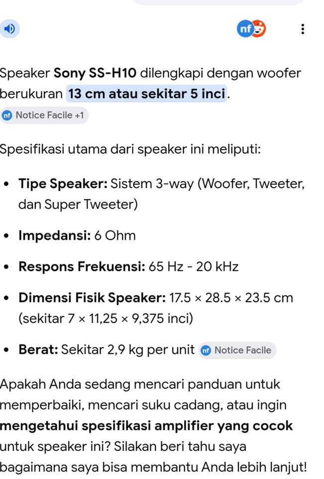 Speaker sony sa-H10 bookself