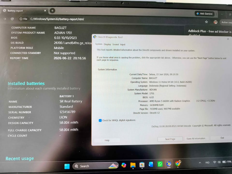 Advan Workplus AMD RYZEN 5 6600H 16/52 LIKE NEW