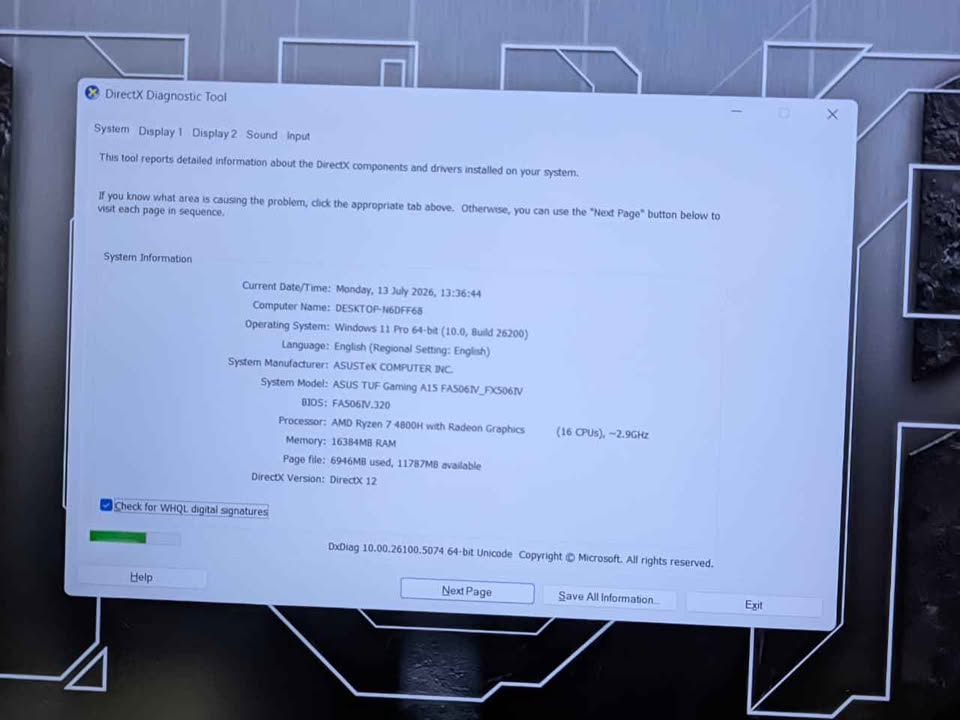 Asus Tuf Gaming A15 FA506 Ryzen 7 4800H Ram 16 GB SSD 512 GB RTX 2060