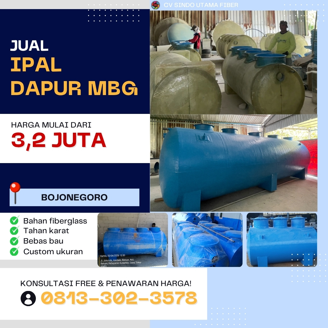 Tangki IPAL MBG 3000L Kualitas Bahan Pilihan Fiberglass di Bojonegoro