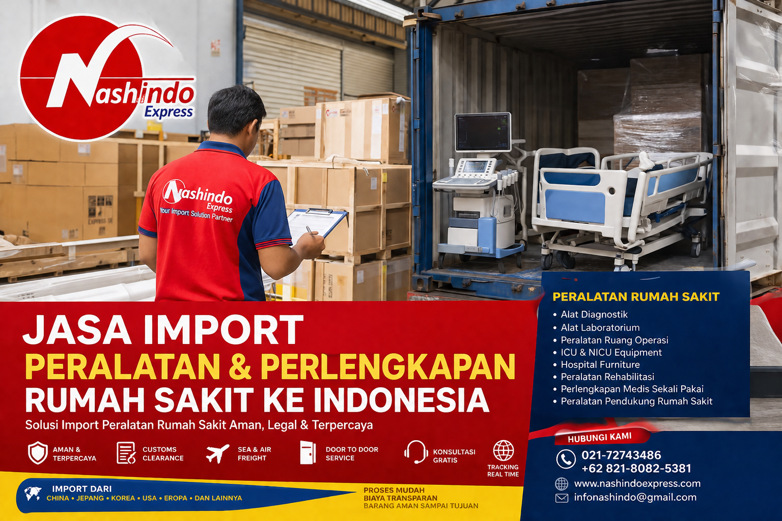 Jasa Forwarder Import Perlengkapan & Peralatan Rumah Sakit ke Indonesia