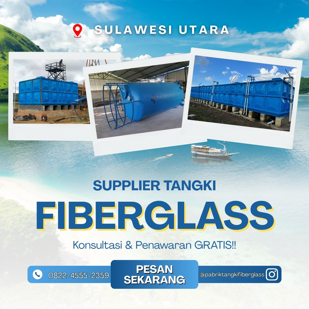 Supplier Tangki Tandon Fiberglass FRP Kotak Silinder Manado Sulawesi Utara