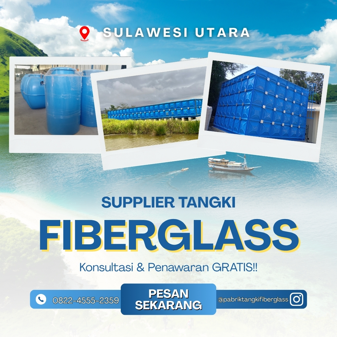 Supplier Tangki Tandon Fiberglass FRP Kotak Silinder Manado Sulawesi Utara