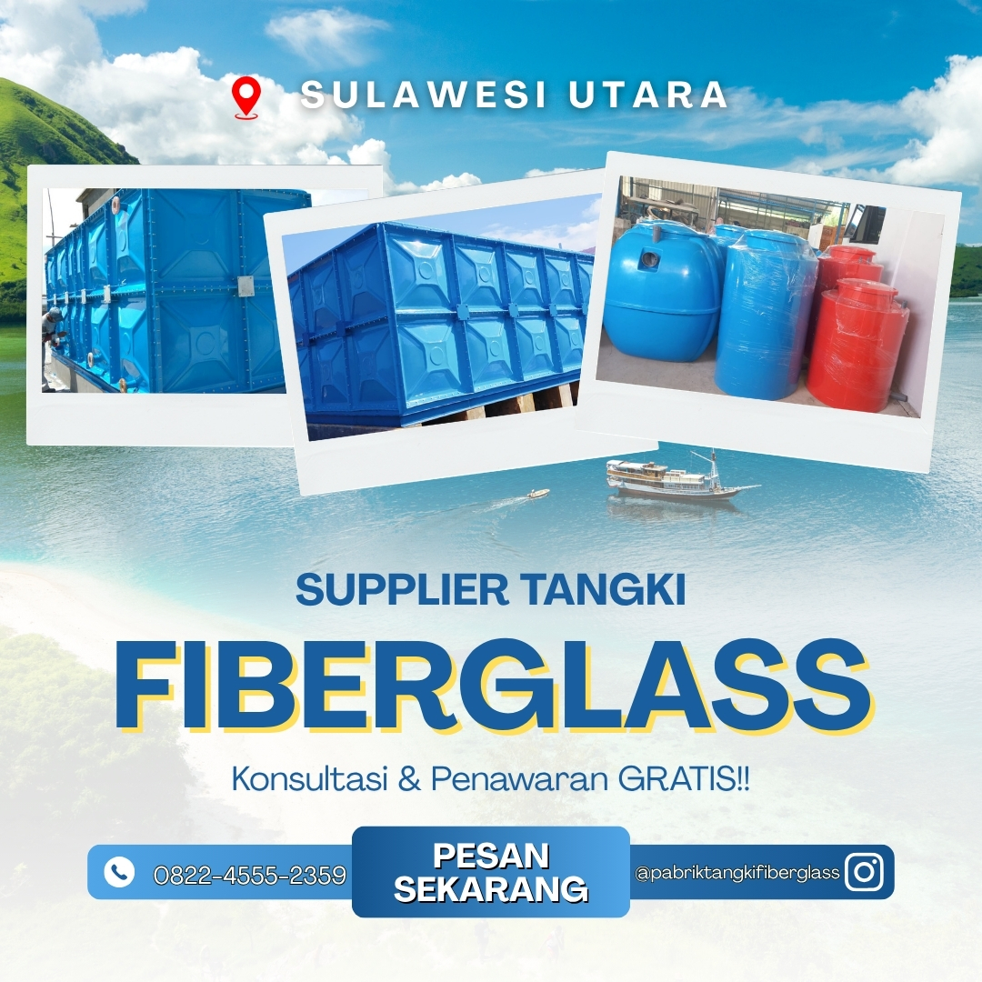 Supplier Tangki Tandon Fiberglass FRP Kotak Silinder Manado Sulawesi Utara