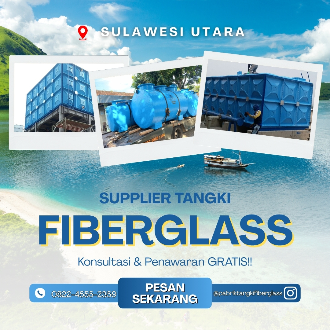 Supplier Tangki Tandon Fiberglass FRP Kotak Silinder Minahasa Sulawesi Utara