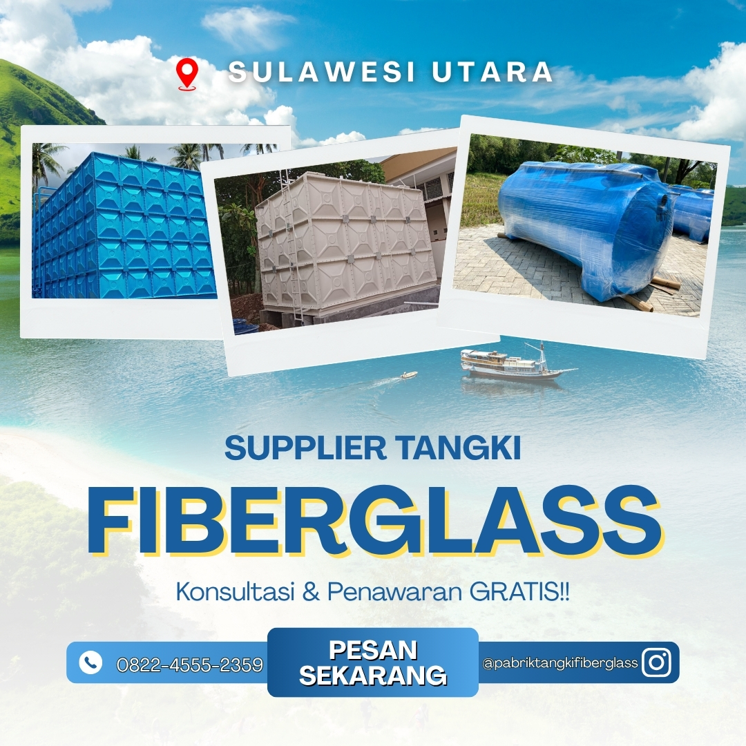Supplier Tangki Tandon Fiberglass FRP Kotak Silinder Minahasa Sulawesi Utara
