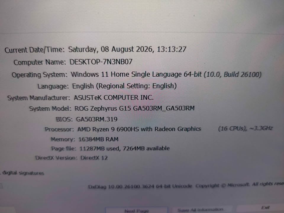 Asus RoG Ryzen 9 6900Hs RTX 3060 Ram 16gb DDR5 SSD 512gb minusan