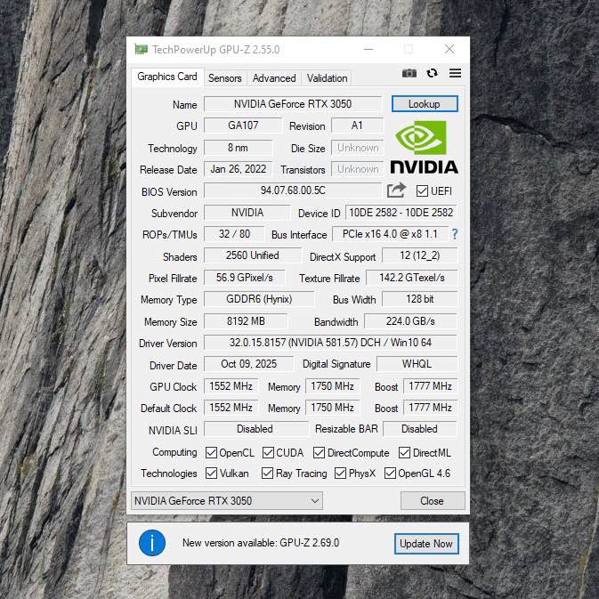 Vga nvidia rtx 3050 8gb palit garansi Maret 2027