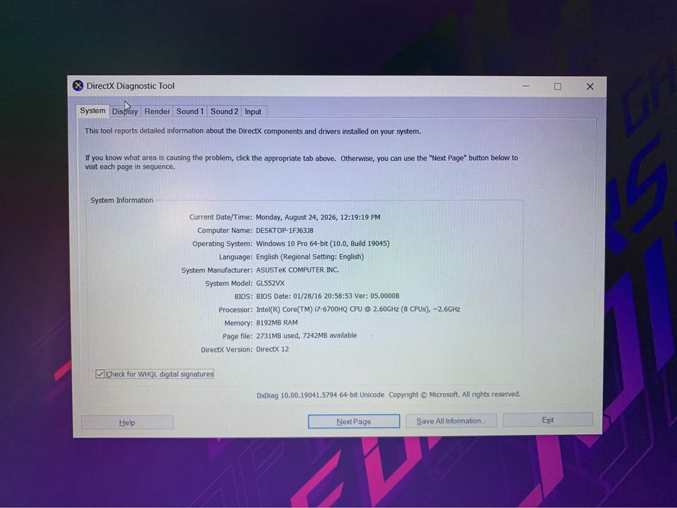Laptop Gaming Desain ASUS ROG GL552VX Core i7 6700HQ RAM 8GB SSD HDD NVIDIA GTX 950M 4GB