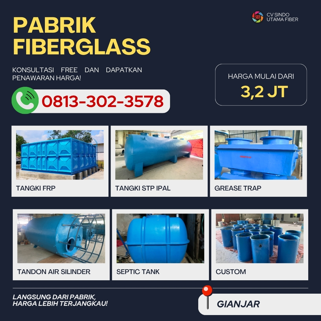 Jual Beli Taangki Air & Tangki Limbah Fiberglass Ukuran Bisa Custom Gianyar