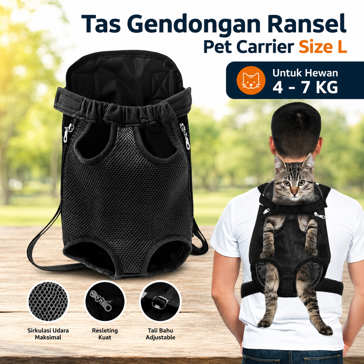 Yelesley Tas Gendongan Ransel Anjing Kucing Pet Carrier Size L – Y-38