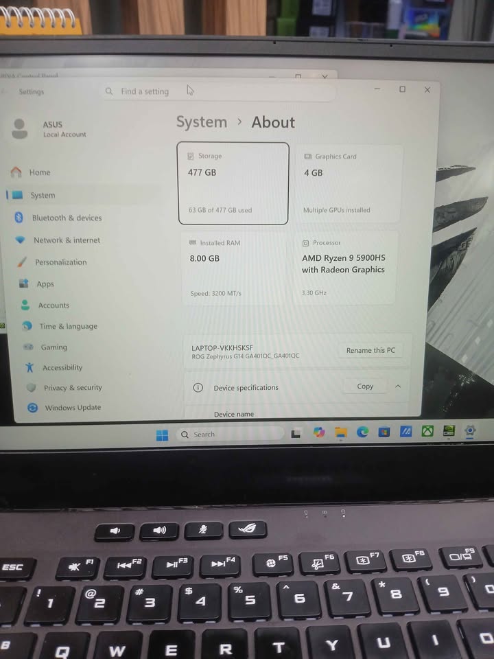 Laptop Asus Rog Ga401Q Ryzen 9 5900HS 8GB 512GB RTX 3050