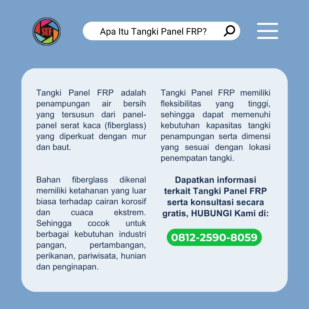 Jual Tangki Panel FRP Kapasitas dan Dimensi Sesuai Custom untuk Proyek Pembangunan / Industri di Indonesia