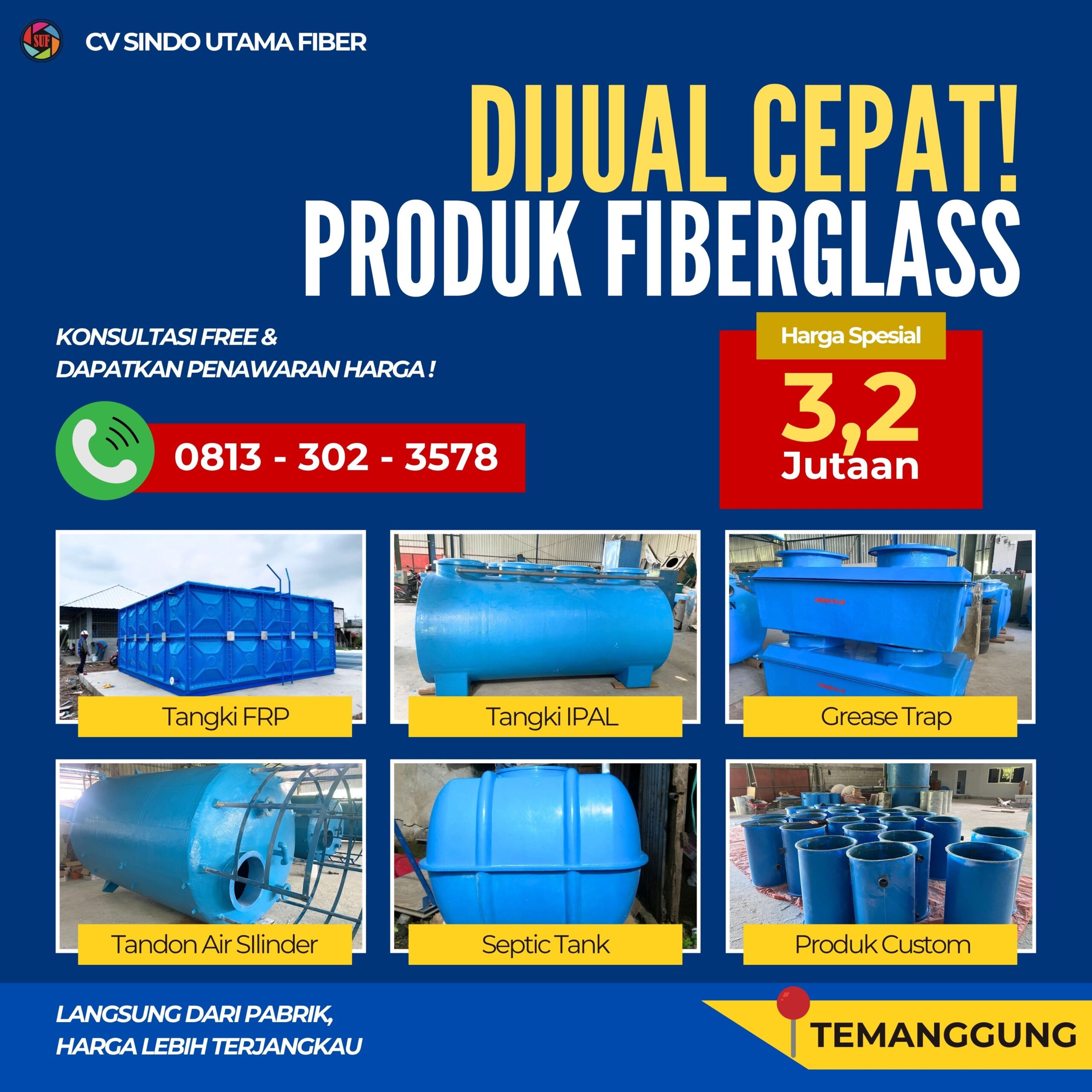 TERLARIS Pabrik Tangki Fiberglass Temanggung Berkualitas dengan Harga Terbaik