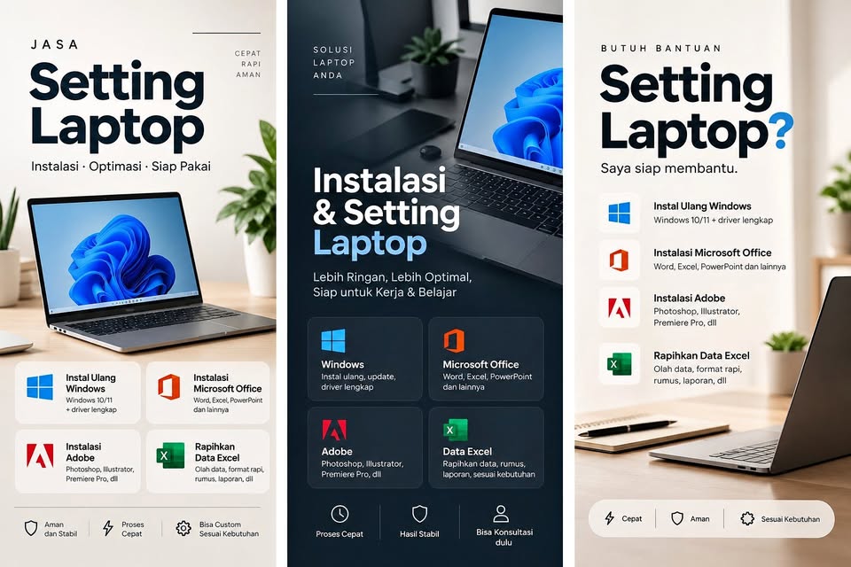 Jasa Setting Laptop, Windows, Office & Excel