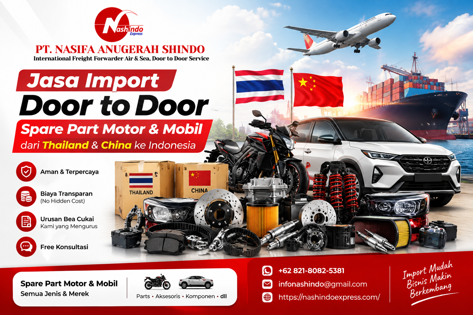 Jasa Import Door to Door Spare Part Motor/Mobil dari Thailand & China ke Indonesia